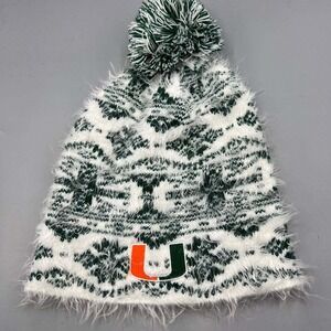 Miami Hurricanes‎ Hat Men Green White Adidas Beanie Pom Pom Cap New Adult